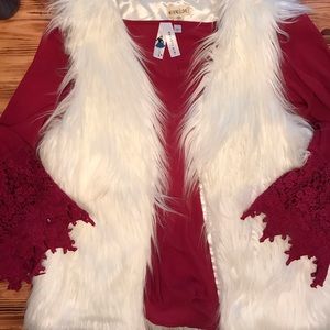 Faux white fur vest